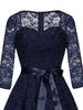 Sweetheart Neck Elegant Lace Long Swing Dress Women 3/4 Length Sleeve Belted Spring Autumn Vintage Ladies Midi Dresses