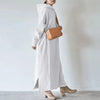 Women Loose Hooded Long Maxi Dress Spring Autumn Female Tie Collar Long Sleeve Baggy Straight Sweatshirt Dresses JYFS-2175