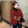 Autumn French High end Temperament Red Fragrant Coat Women's Short Thick Tweed OutwearFashion Women Slim Thicken Jacket