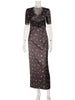 Lace Patchwork Printed Maxi Dresses For Women Sexy Streetwear Short Sleeves Slim Hollow Out Long Vestidos Robes Female