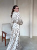 Spring Autumn Casual White Polka Dot Dress Women's Elegant Loose Satin Long Sleeve Midi Dress
