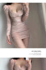 Sexy Style Low Vut V-neck Pleated Dress For Women Spring Autumn Slimming Buttocks Long Sleeved Pink Mini Hip Wrap Dresses