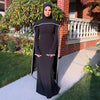 White Pearl Trim Cape Maxi Dress Women Elegant Long Sleeve Cinching Waist Muslim Robes Spring Eid Abaya Lady Dresses