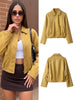 Women Lapel Long Sleeve Jackets Loose Casual Short Faux Suede Yellow Outwear Autumn High Street Chic Coat