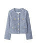 \Women's Tweed Jacket Coat Long Sleeve with Pockets Front Metal Button Chic Outerwear Female Tops