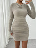 Elegant Asymmetric Hem Knit Dress for Women with Ruffle Collar Long Sleeve Slim Fit Autumn Winter Dress