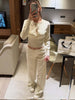 Fall Winter Knitted Suit Solid Cardigan Top Women's O neck Knitted Sweater Straight Trousers Two Piece Set Casual