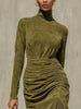 Turtleneck Long Sleeve Bodycon Dress Casual Long Sleeve Solid Slim Tassel Dress Women's Elegant Draped Suede Long Dress