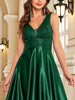 Elegant Sequins Evening Dress For Women Deep V-neck Satin Prom Party Green Dress Floor Length Blue Formal Gowns