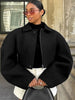 Simple Lapel Cropped Bomber Jackets For Women High Street Long Sleeve Zipper Coats Elegant Casual OL Outerwear