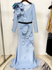 High Street Designer Vestido Women's Long Sleeve Petal Appliques Formal Gown Long Maxi Dress