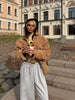 Women Retro Suede Lapel Zippered Short Jackets Full Sleeves Pocket Loose Short Coat Spring Lady Daily Commute Outwear