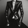 IG Women's Gothic Faux Leather Embossed Fitted Leather Blazer Structured Shoulder Lace Cuff Casual Black Blazers