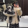 Print Faux Fur Jackets Women Loose O Neck Long Sleeves Fluffy Warm Parka Female Winter Chic Street Outwears