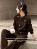 Two Pieces Set Woman Winter Casual Embroidery Sweatshirt Wide Leg Pants Fleece Lined Knitted Women Clothes Sets A3288