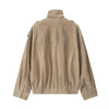 Casual Suede Jackets Women Loose High Neck Long Sleeves Pocket Zipper Coats Female Autumn Winter Chic Solid Outwear