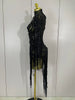 Stage Costume Sparkly Rhinestones Tassel Sexy See-Through Dress Women One Shoulder Latin Dance Bars Nightclub Party Outfits