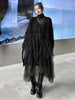 Women Black Big Size Knitting Mesh Irregular Sweater Dress V-Neck Long Sleeve Spring Autumn 1DH2366