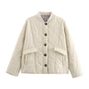 Autumn Jacket For Women Elegant Solid Quilted Coat Long Sleeve Single Breasted Outerwear Casual Maternity Outfit Tops