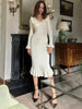 Ruffled Patchwork Knit Maxi Dress For Women Elegant Ribbed Long Sleeve Party Dress Gown Slim Knitwear Long Dress