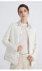 BC911 Polo Collar Spliced 100% Cashmere Long Sleeve Single Breasted White Goose Down Jacket for Women