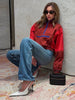 Color Block Cropped Anorak Jacket Women Stand Collar Half Zip Kangaroo Pocket Long Sleeve Jackets Autumn Casual Chic Coat