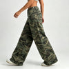 Women Army Green Camouflage Wide Leg Cargo Pants Loose Baggy Casual Streetwear Long Trousers For Ladies Daily Outfit