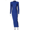 Shoulder Padded Long Sleeve Bodycon Green Party Club Maxi Long Dress Spring Autumn Women Elegant Clothes