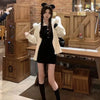 Autumn Winter Elegant Women Sweater Christmas Red Slim Fur Patchwork Hooded Knitted Dress Female Korean Knitwear Hoodie Tops