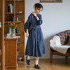 Long Sleeve Striped Long Sleeve Loose Vintage Spring Autumn A Line Dress Lady Work Dress Women Casual Midi Dress J404