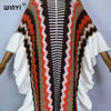 Knitting Rainbow Printing Comfort Warm Winter Holiday Dress Elegant Africa Women Boho Party Long Dress