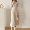 Autumn Winter Slim Long Sleeve Party Midi Dress for Women Knitted Half High Collar Elegant Knitted Sweater Dresses Ladies