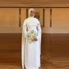 White Pearl Trim Cape Maxi Dress Women Elegant Long Sleeve Cinching Waist Muslim Robes Spring Eid Abaya Lady Dresses