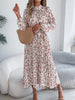 Floral Stand Up Collar Bridesmaid Dress Spring Autumn Elegant Long Sleeve Waist Cinching Pleated Dresses Woman Clothing