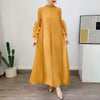Yudx Purple Pleated High Neck Maxi Evening Dress, Ruffle Sleeve Women's Wedding Guest Ramadan Party Dress