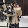 Retro Faux Fur Short Coat Women Elegant Casual Plush Lapel Single Breasted Coats Female Winter Classic Chic Street Outwear