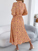 Floral Stand Up Collar Bridesmaid Dress Spring Autumn Elegant Long Sleeve Waist Cinching Pleated Dresses Woman Clothing