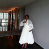 Sheer Chiffon Maxi Dress High Neck Puff Sleeve Waist Belted Flowy Balloon Hem Elegant Formal Evening Party Dress for Women