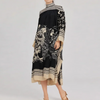 Printed Patchwork Elegant Chic Maxi Dress, Women Spring Autumn Stand Collar Loose Party Dress, Holiday Casual Ladies Dress