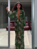 Animal Print Wrap Maxi Dress V Neck Sleeve Twist Waist High Slit Long Gowns Women's Resort Vacation Party Robes