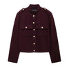 Women Soft Tweed Bomber Jacket O-Neck Long Sleeve Pockets Buttons Loose Woolen Coat Female Streetwear