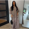 Striped Long Pants Set Color Block Turn Down Collar Three Quarter Sleeve Shirt Wide Leg Bottoms Casual Chic Women Outfits