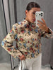 Women Vintage Floral Print Jacket Long Sleeve Mandarin Collar Single Breasted Loose Cropped Straight Coats Autumn Casual Outfits