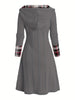 Knitted hooded dress plaid print stitching fake buckle high waist long sleeve A-line dress female