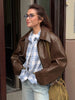 Wine Red Faux Leather Jakcet Outerwear Thicken Zipper Lapel Pu Coats Autumn Winter Streetwear Ladies Tops Women
