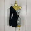 Shiny Sequins Black Splicing One Shoulder Long Sleeved Jumpsuit Women Celebrate Evening Birthday Party Casual Dress
