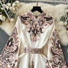 Retro Court Style Printed Dress Women Autumn Winter Flared Sleeve Vintage Long Dresses Ladies Slim Autumn Winter Long Robe