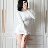 Women Transparent Sexy See Through Mini Dress Korean Outdoor Expose White Sheer Slim Fit Above Knee Longsleeve Crop Skirts