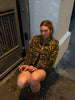Retro Y2k Women Leopard Fleece Cropped Coat Stand Neck Oriental Frog Fastener Long Sleeve Fuzzy Fur Short Jacket Date Streetwear