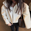 Simple Lapel Cropped Bomber Jackets For Women High Street Long Sleeve Zipper Coats Elegant Casual OL Outerwear